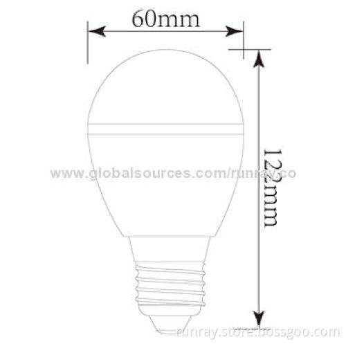 5W E26 LED Bulb, 85 to 265V AC Input Voltage, Epistar Chip, 90lm/W Luminous Flux, Sized 60 x 122mm